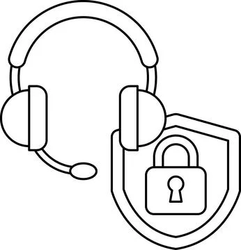 A black and white drawing of a headset and a lock Stock Illustration