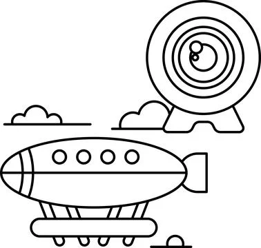 A black and white drawing of a hot air balloon and a camera Stock Illustration