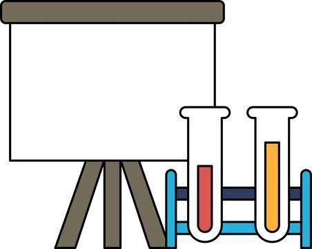 A black and white drawing of a lab bench with a projector screen Stock Illustration
