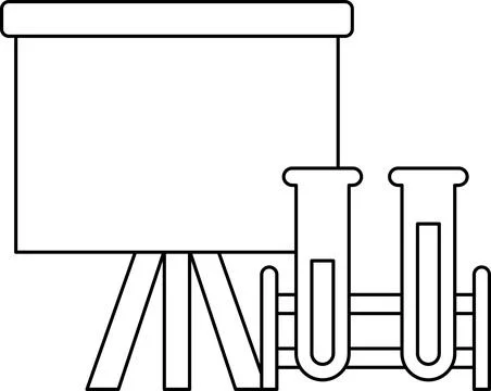 A black and white drawing of a lab bench with a projector screen Stock Illustration