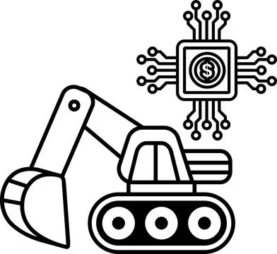 A black and white drawing of a large machine with a dollar sign on top of it Illustrazione stock
