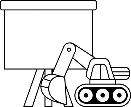 A black and white drawing of a large machine with a large hole in the front Stock Illustration