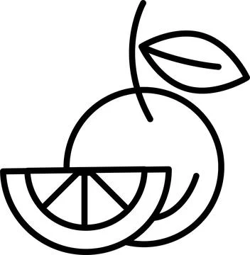 A black and white drawing of a lemon with a slice missing Stock Illustration