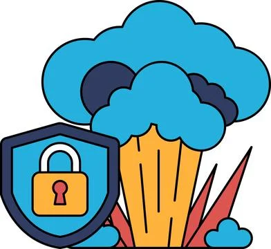 A black and white drawing of a lock and a cloud with a broccoli in the middle Stock Illustration