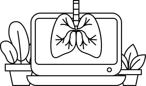 A black and white drawing of a lung with a tube coming out of it Stock Illustration