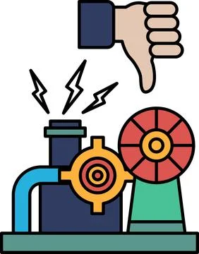 A black and white drawing of a machine with a hand giving it a thumbs down 스톡 일러스트