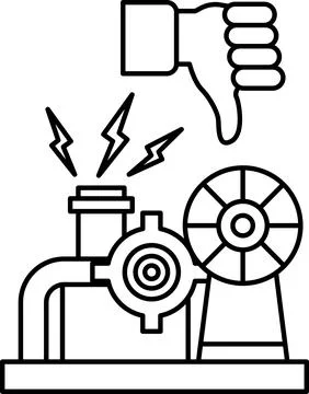 A black and white drawing of a machine with a hand giving it a thumbs down 스톡 일러스트