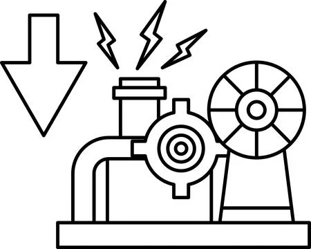 A black and white drawing of a machine with a downward arrow 스톡 일러스트