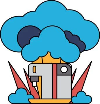 A black and white drawing of a machine with a cloud in the background 스톡 일러스트