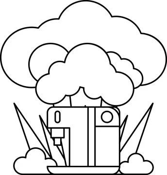 A black and white drawing of a machine with a cloud in the background 스톡 일러스트