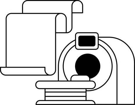 A black and white drawing of a machine with a scroll on the left side 库存插图
