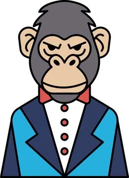 A black and white drawing of a man in a suit and tie with a monkey on his hea Stock Illustration