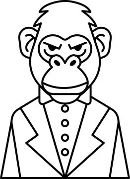 A black and white drawing of a man in a suit and tie with a monkey on his hea Stock Illustration