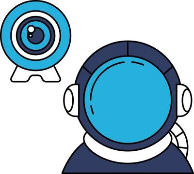 A black and white drawing of a man in a space suit with a camera in front o.. Stock Illustration