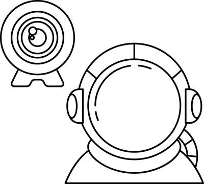 A black and white drawing of a man in a space suit with a camera in front o.. Stock Illustration