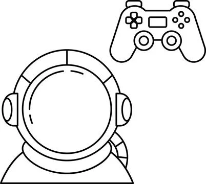 A black and white drawing of a man in a spacesuit with a controller in his ha Stock Illustration