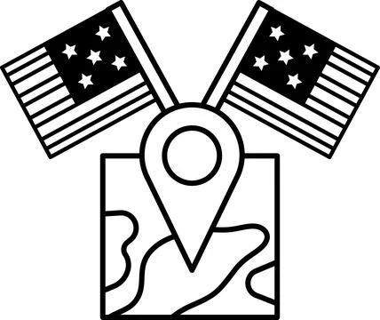 A black and white drawing of a map with a red star and a white star on it Stock Illustration