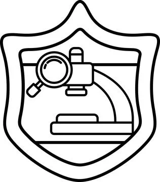 A black and white drawing of a microscope with a magnifying glass Stock Illustration