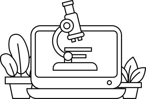 A black and white drawing of a microscope on a computer screen Stock Illustration