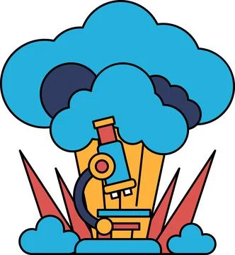 A black and white drawing of a microscope and a cloud イラスト素材