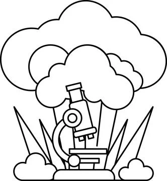 A black and white drawing of a microscope and a cloud イラスト素材