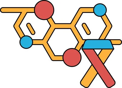 A black and white drawing of a molecule with a hammer on top of it Illustrazione stock