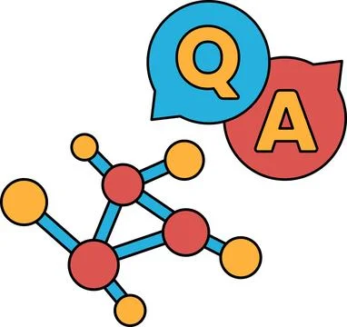 A black and white drawing of a molecule with a question mark and an A above i Illustrazione stock