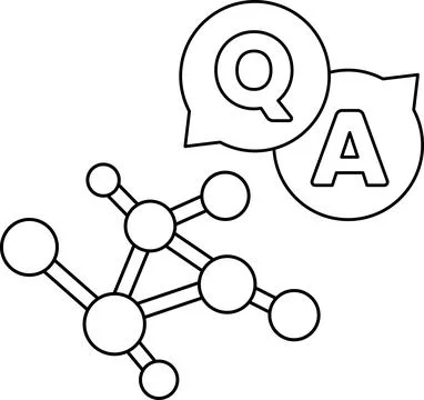 A black and white drawing of a molecule with a question mark and an A above i Illustrazione stock