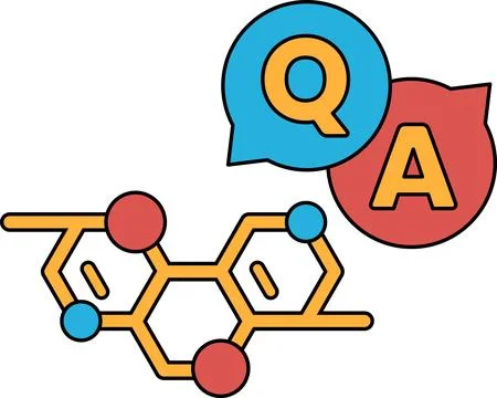 A black and white drawing of a molecule with a question mark and an A above i Illustrazione stock