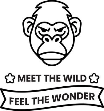 A black and white drawing of a monkey with a frowning face Stock Illustration