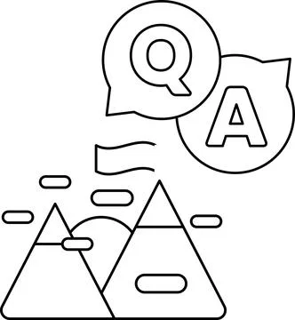 A black and white drawing of a mountain range with a question mark Stock Illustration