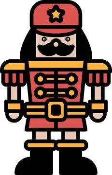 A black and white drawing of a nutcracker with a mustache and a hat Stock Illustration