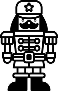 A black and white drawing of a nutcracker with a mustache and a hat Stock Illustration