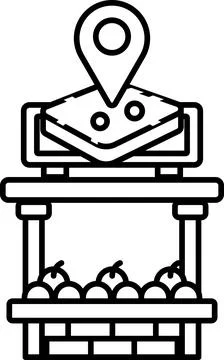 A black and white drawing of a pizza oven with a map of the area above it Ilustração Stock