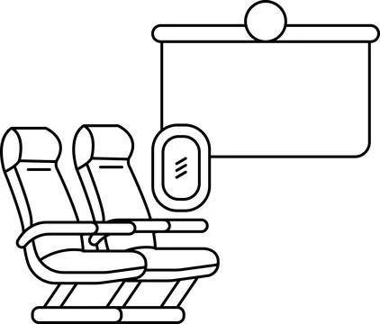 A black and white drawing of a plane with a projector screen in front of it Stock Illustration