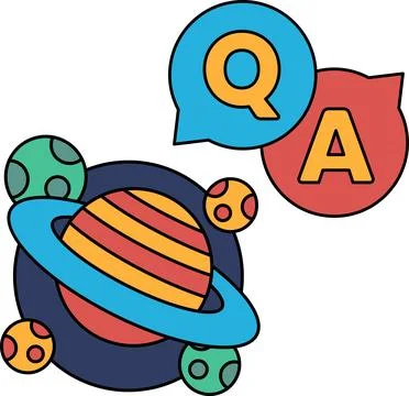A black and white drawing of a planet with a question mark and an A above it Stock Illustration