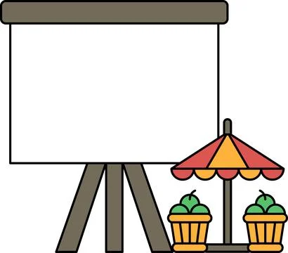 A black and white drawing of a projector screen with a table of cupcakes Stock Illustration