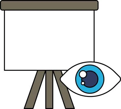 A black and white drawing of a projector screen with an eye in the center Stock Illustration