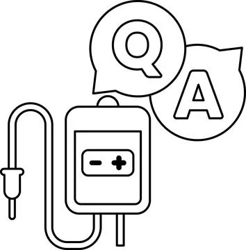 A black and white drawing of a Q and A sign with a battery and a cord Stock Illustration