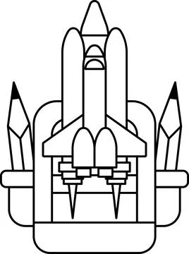 A black and white drawing of a rocket with a pencil and a pen on top of it Stock Illustration