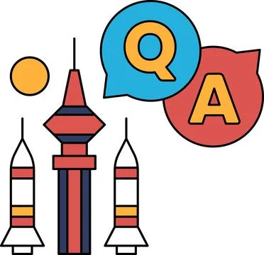 A black and white drawing of a rocket with a question mark and an A above it Ilustración de archivo