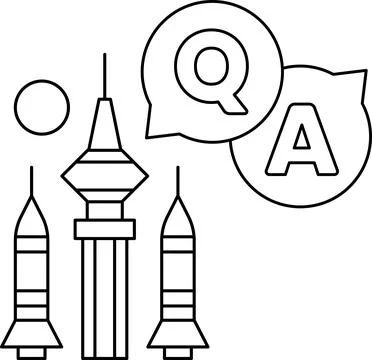 A black and white drawing of a rocket with a question mark and an A above it Ilustración de archivo