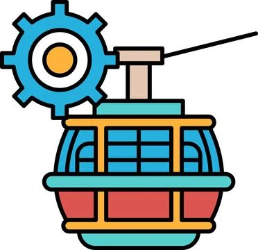 A black and white drawing of a roller coaster with a gear on it Stockillustratie
