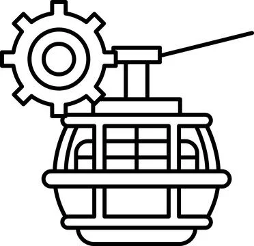 A black and white drawing of a roller coaster with a gear on it Stockillustratie