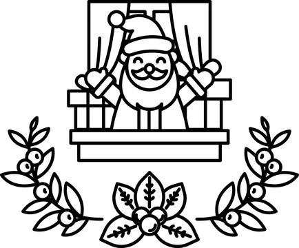 A black and white drawing of Santa Claus sitting on a balcony Stock Illustration
