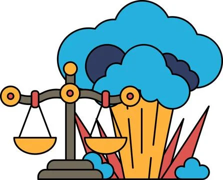 A black and white drawing of a scale with a cloud in the background Stock Illustration