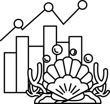 A black and white drawing of a shell and some buildings Illustrazione stock