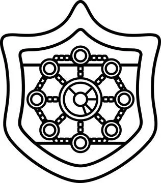 A black and white drawing of a shield with a circle in the middle イラスト素材