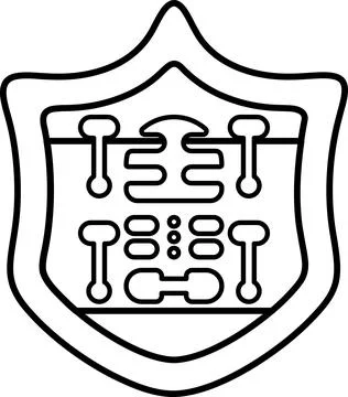 A black and white drawing of a shield with the word "shield" on it Stock Illustration