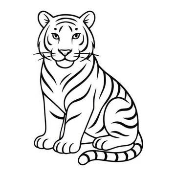 Black and white drawing of a sitting tiger cub Stock Illustration